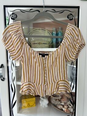 Forever 21 Mustard and White Striped Peplum Crop Top